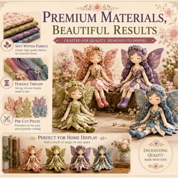 Fairy Patchwork DIY Sewing Kit, Handmade Flower Fairies with Delicate Wings & Expressive Faces, Complete Craft Set for Adults & Kids, Starry Night