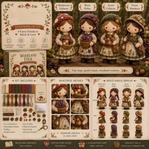 Fairy Patchwork Diy Collection Kit, Felt Doll Sewing Craft, Beginner Friendly, Includes All Materials, Multiple Themes for Girls Creative Sewing Set (#G)
