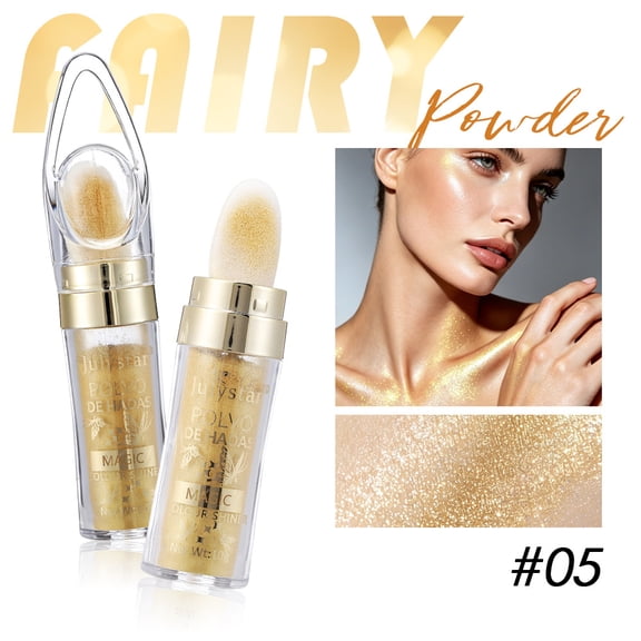 Fairy Patting Shimmer Highlighter Powder by Julystar, 6 Iridescent Glitter Shades Silky Smooth Non-Caking Transfer Proof Long Wear Multi-Use Highlight All Skin Tones
