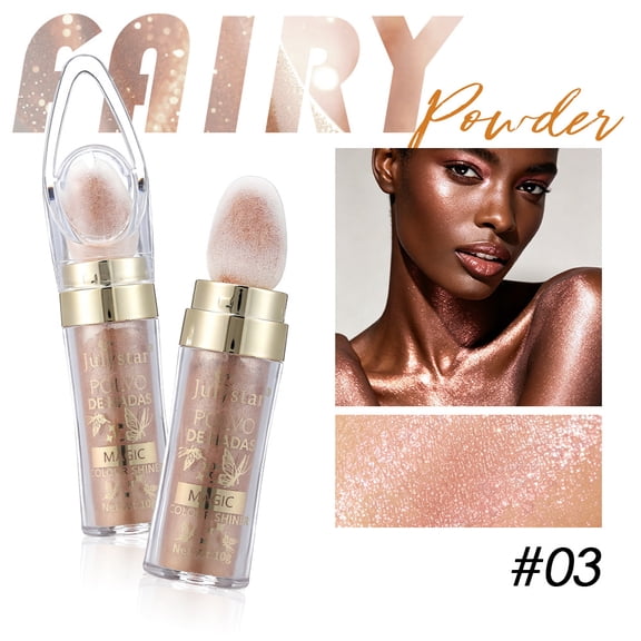 Fairy Patting Shimmer Highlighter Powder by Julystar, 6 Iridescent Glitter Shades Silky Smooth Non-Caking Transfer Proof Long Wear Multi-Use Highlight All Skin Tones