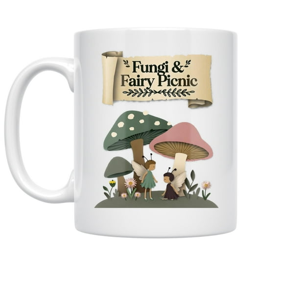 Fairy Picnic Bliss 11 oz Coffee Mug - For Nature Lovers White Ceramic gift