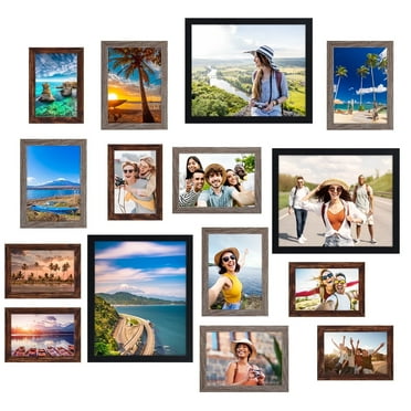 Fairy Picture Frames Set of 15 - Black 8x10in×3, Light Brown 5x7in×6, Brown 4x6in×6 for Rustic Decor