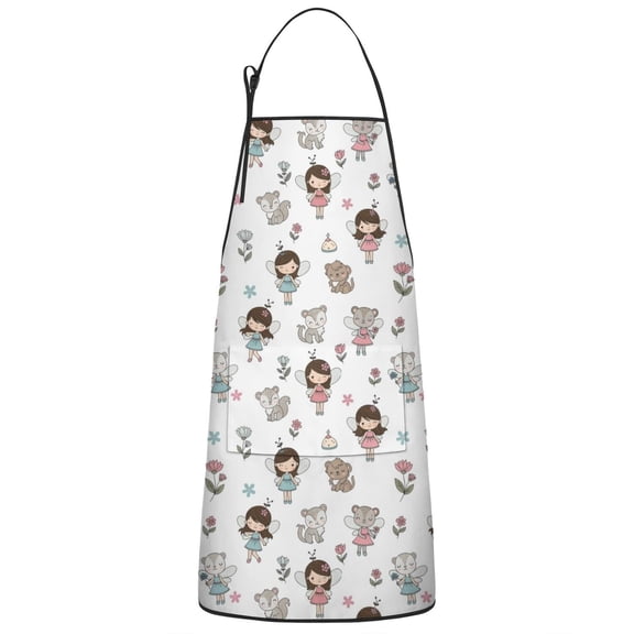 Fairy Princess Animal Pattern Apron-Garden Aprons for Women with Pockets-Cotton Linen Waterproof Kitchen Cooking Gardening Aprons Adjustable for Kitchen,Cooking,BBQ and Salon 33x27 Inch