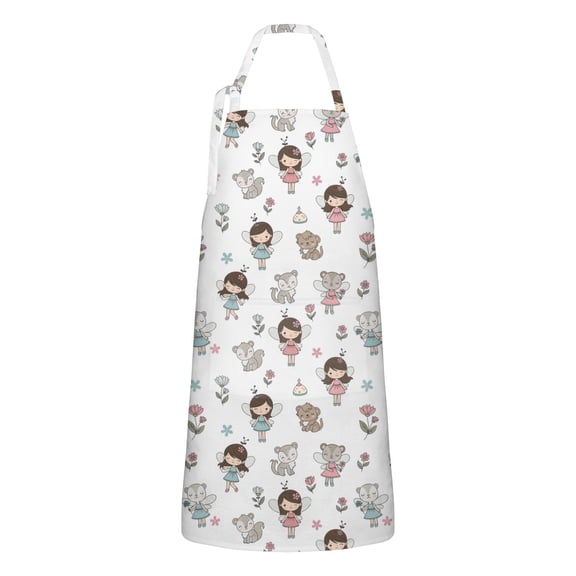 Fairy Princess Animal Pattern Apron-Garden Aprons for Women with Pockets-Cotton Linen Waterproof Kitchen Cooking Gardening Aprons Adjustable for Kitchen,Cooking,BBQ and Salon 33x27 Inch