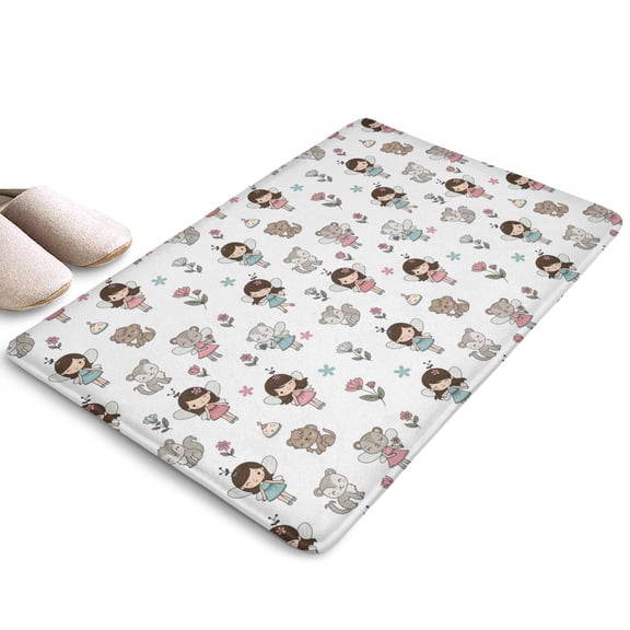 Fairy Princess Animal Pattern Flannel Non Slip Door Rugs,Washable Door Mats Indoor,Decorative Door Mats,Dirt-Resistant and Absorbent Doormat for Entrance,Bedroom,Kitchen,Bathroom,23.5x16in(60x40cm)