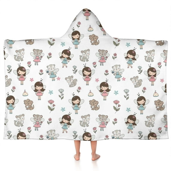 Fairy Princess Animal Pattern Hooded Bath Towel,50"x30" for Ages 3 To 12 Kids, Quick Dry Lightweight Soft Microfiber Hood Beach Towel Cover Up for Kids
