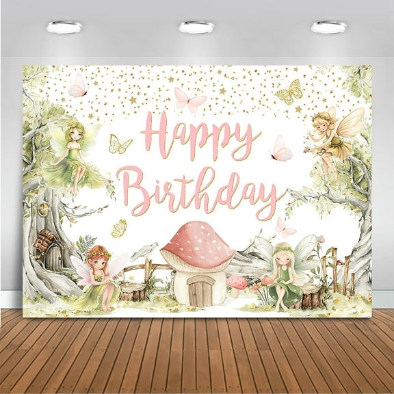 Fairy Princess Birthday Backdrop Spring Magical Fairy Forest Party Decorations Banner for Girls Butterfly Flutter and Twirl Photography Background