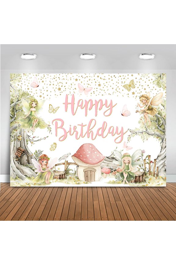 Fairy Princess Birthday Backdrop Spring Magical Fairy Forest Party Decorations Banner for Girls Butterfly Flutter and Twirl Photography Background