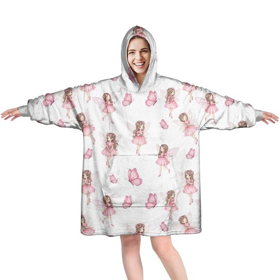 Fairy Princess Butterfly Pattern Wearable Oversized Blanket,Wearable Blanket Hoodie for Adults,Cozy Hooded Blankets with Super Pockets,Super Warm Fuzzy Pullover for Women & Men