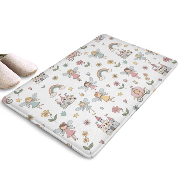 Fairy Princess Carriage Pattern Flannel Non Slip Door Rugs,Washable Door Mats Indoor,Decorative Door Mats,Dirt-Resistant and Absorbent Doormat for Entrance,Bedroom,Kitchen,Bathroom,31.5x17in(80x43cm)