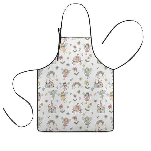 Fairy Princess Carriage Pattern Kids Aprons for Girls and Boys,Adjustable Neck Strap Toddler Aprons for Kids Cooking Baking