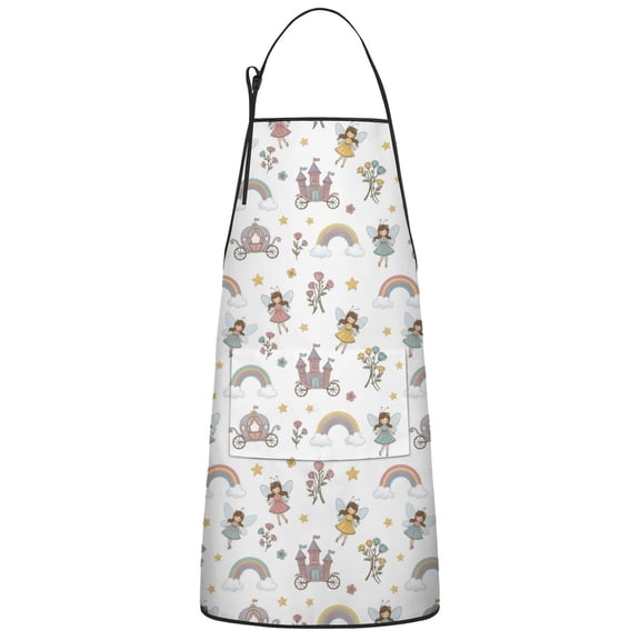 Fairy Princess Castle Pattern Apron-Garden Aprons for Women with Pockets-Cotton Linen Waterproof Kitchen Cooking Gardening Aprons Adjustable for Kitchen,Cooking,BBQ and Salon 33x27 Inch