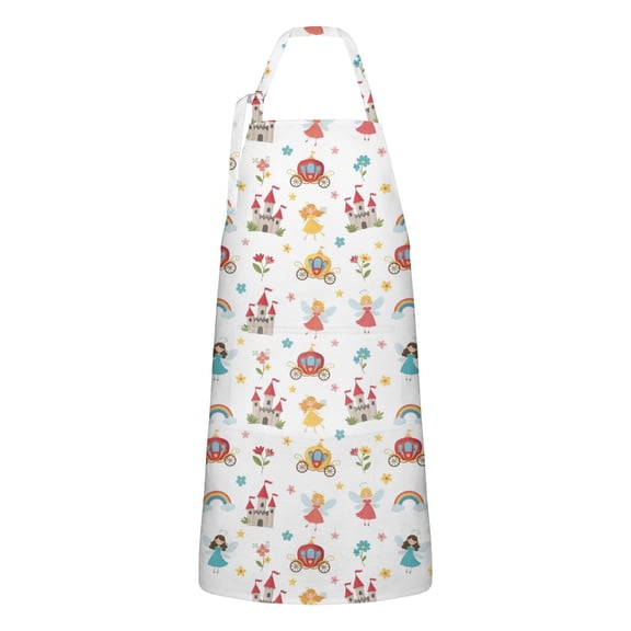 Fairy Princess Castle Pattern Apron-Garden Aprons for Women with Pockets-Cotton Linen Waterproof Kitchen Cooking Gardening Aprons Adjustable for Kitchen,Cooking,BBQ and Salon 33x27 Inch