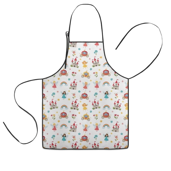 Fairy Princess Castle Pattern Kids Aprons for Girls and Boys,Adjustable Neck Strap Toddler Aprons for Kids Cooking Baking