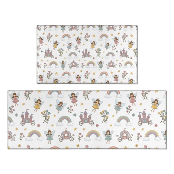 Fairy Princess Castle Pattern Kitchen Rugs Sets Of 2,Anti Fatigue Kitchen Mat Rugs Non Slip Washable,Decorative Kitchen Floor Mats for Kitchen,Sink,Laundry,17"x30"+17"x47"