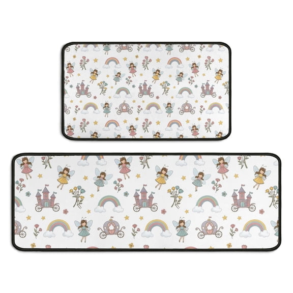 Fairy Princess Castle Pattern Kitchen Rugs Sets Of 2,Anti Fatigue Kitchen Mat Rugs Non Slip Washable,Decorative Kitchen Floor Mats for Kitchen,Sink,Laundry,17"X30"+17"X47"