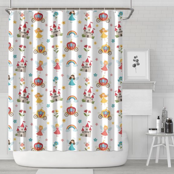 Fairy Princess Castle Pattern Shower Curtain 84"x72" ,Bathroom Decorative Shower Curtains Set with 12 Hooks,Modern Waterproof Washable Shower Curtain