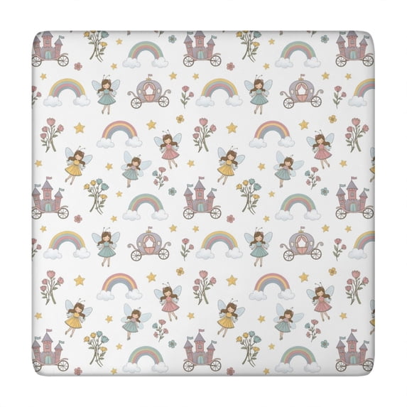 Fairy Princess Castle Pattern Square Fitted Tablecloth with Elastic Edge,Square Table Cover,Washable Elastic Table Cover for Home Kitchen Party Decor 34"x34"