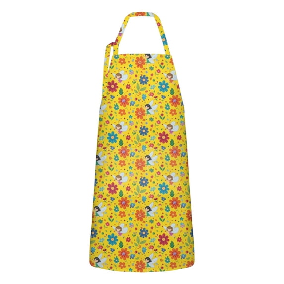 Fairy Princess Flower Pattern Apron-Garden Aprons for Women with Pockets-Cotton Linen Waterproof Kitchen Cooking Gardening Aprons Adjustable for Kitchen,Cooking,BBQ and Salon 33x27 Inch