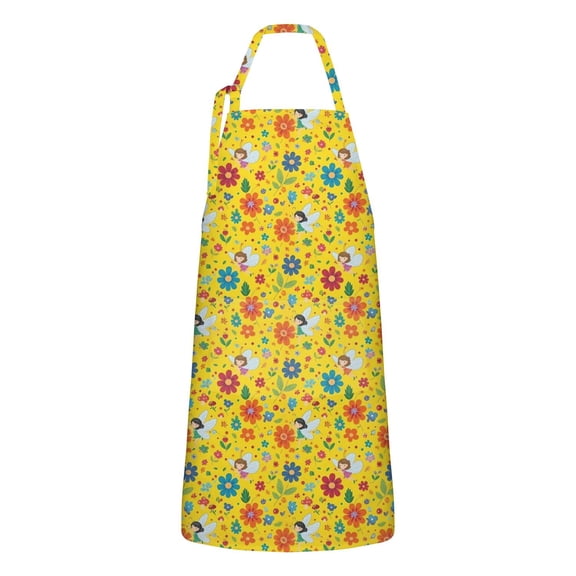 Fairy Princess Flower Pattern Apron-Garden Aprons for Women with Pockets-Cotton Linen Waterproof Kitchen Cooking Gardening Aprons Adjustable for Kitchen,Cooking,BBQ and Salon 33x27 Inch