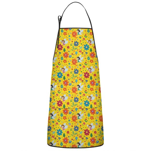 Fairy Princess Flower Pattern Apron-Garden Aprons for Women with Pockets-Cotton Linen Waterproof Kitchen Cooking Gardening Aprons Adjustable for Kitchen,Cooking,BBQ and Salon 33x27 Inch
