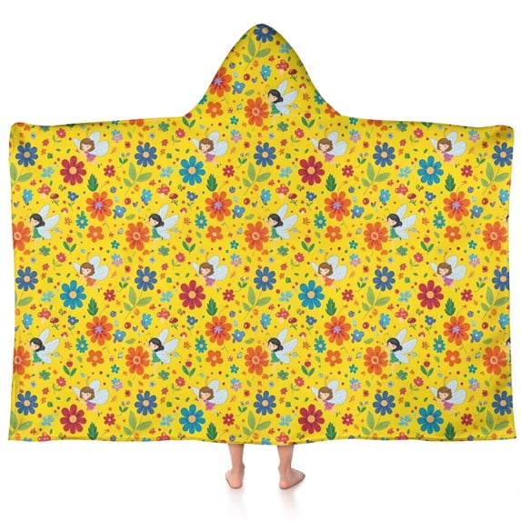 Fairy Princess Flower Pattern Hooded Bath Towel,60"x35" for Ages 3 To 12 Kids, Quick Dry Lightweight Soft Microfiber Hood Beach Towel Cover Up for Kids