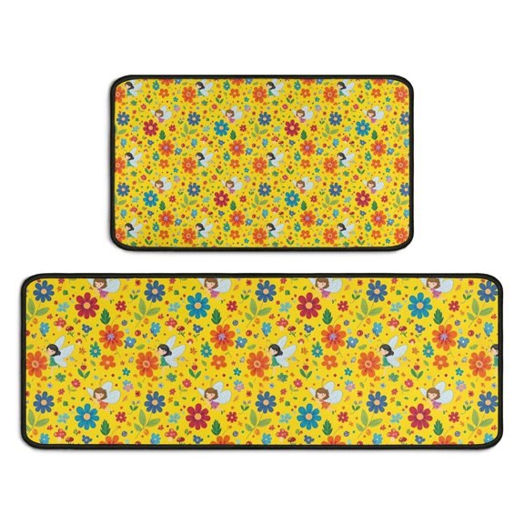 Fairy Princess Flower Pattern Kitchen Rugs Sets Of 2,Anti Fatigue Kitchen Mat Rugs Non Slip Washable,Decorative Kitchen Floor Mats for Kitchen,Sink,Laundry,17"X30"+17"X47"
