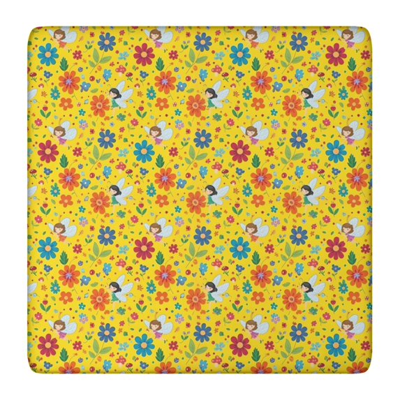 Fairy Princess Flower Pattern Square Fitted Tablecloth with Elastic Edge,Square Table Cover,Washable Elastic Table Cover for Home Kitchen Party Decor 36"x36"