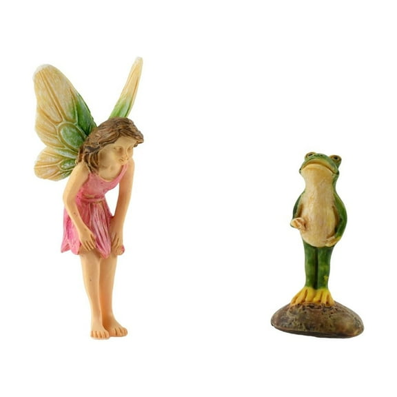 Fairy Princess Frog Prince Figurine Miniature Garden Statue Dollhouse Decor Accessory