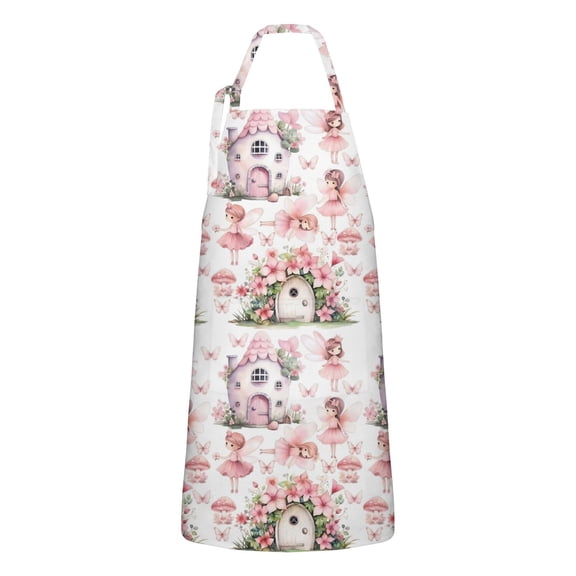Fairy Princess Mushroom Pattern Apron-Garden Aprons for Women with Pockets-Cotton Linen Waterproof Kitchen Cooking Gardening Aprons Adjustable for Kitchen,Cooking,BBQ and Salon 33x27 Inch