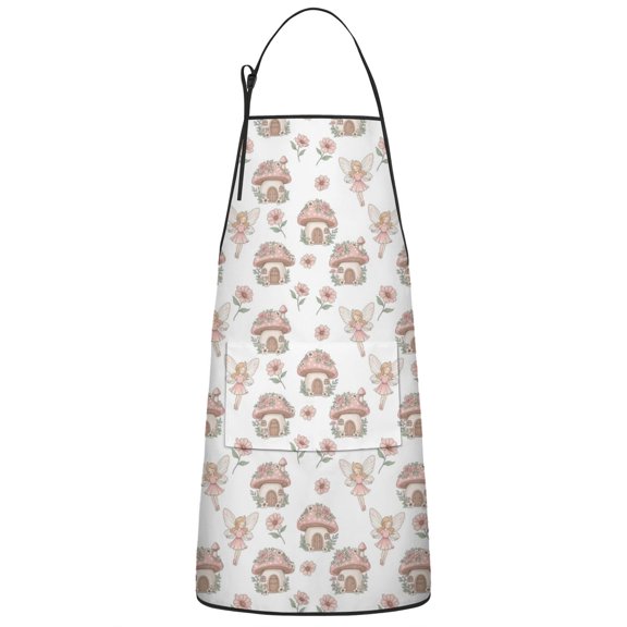 Fairy Princess Mushroom Pattern Apron-Garden Aprons for Women with Pockets-Cotton Linen Waterproof Kitchen Cooking Gardening Aprons Adjustable for Kitchen,Cooking,BBQ and Salon 33x27 Inch