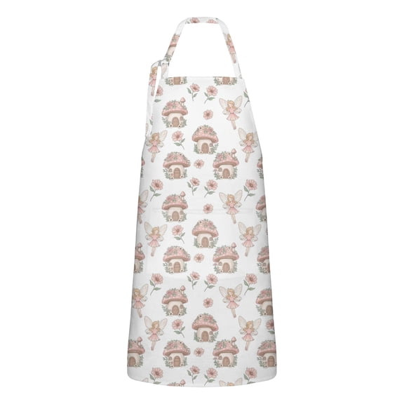Fairy Princess Mushroom Pattern Apron-Garden Aprons for Women with Pockets-Cotton Linen Waterproof Kitchen Cooking Gardening Aprons Adjustable for Kitchen,Cooking,BBQ and Salon 33x27 Inch