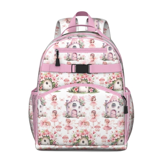 Fairy Princess Mushroom Pattern Backpack for School,Cute School Bag,Schoolbag with Adjustable Shoulder Straps & Padded Back,15.25"x11.5"x5.25"