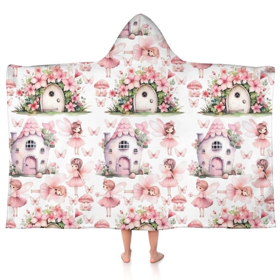 Fairy Princess Mushroom Pattern Hooded Bath Towel,50"x30" for Ages 3 To 12 Kids, Quick Dry Lightweight Soft Microfiber Hood Beach Towel Cover Up for Kids