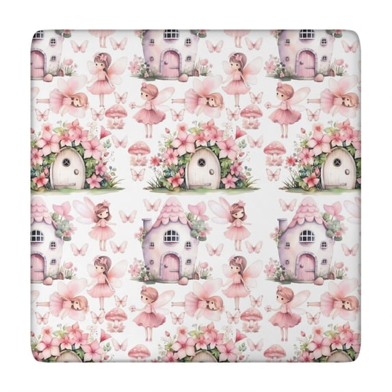 Fairy Princess Mushroom Pattern Square Fitted Tablecloth with Elastic Edge,Square Table Cover,Washable Elastic Table Cover for Home Kitchen Party Decor 34"x34"