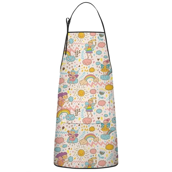 Fairy Princess Rainbow Pattern Apron-Garden Aprons for Women with Pockets-Cotton Linen Waterproof Kitchen Cooking Gardening Aprons Adjustable for Kitchen,Cooking,BBQ and Salon 33x27 Inch
