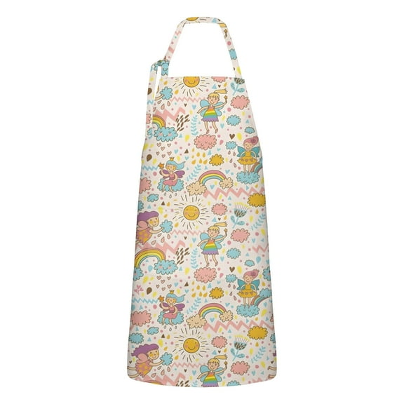 Fairy Princess Rainbow Pattern Apron-Garden Aprons for Women with Pockets-Cotton Linen Waterproof Kitchen Cooking Gardening Aprons Adjustable for Kitchen,Cooking,BBQ and Salon 33x27 Inch