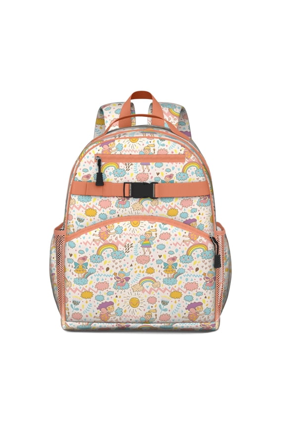 Fairy Princess Rainbow Pattern Backpack for School,Cute School Bag,Schoolbag with Adjustable Shoulder Straps & Padded Back,15.25"x11.5"x5.25"