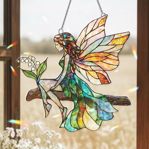 Fairy Rainbow 2D Flat Acrylic Suncatcher,Iridescent Holographic Light Catcher,Magical Window Decor Ornament,Unique Home Gift