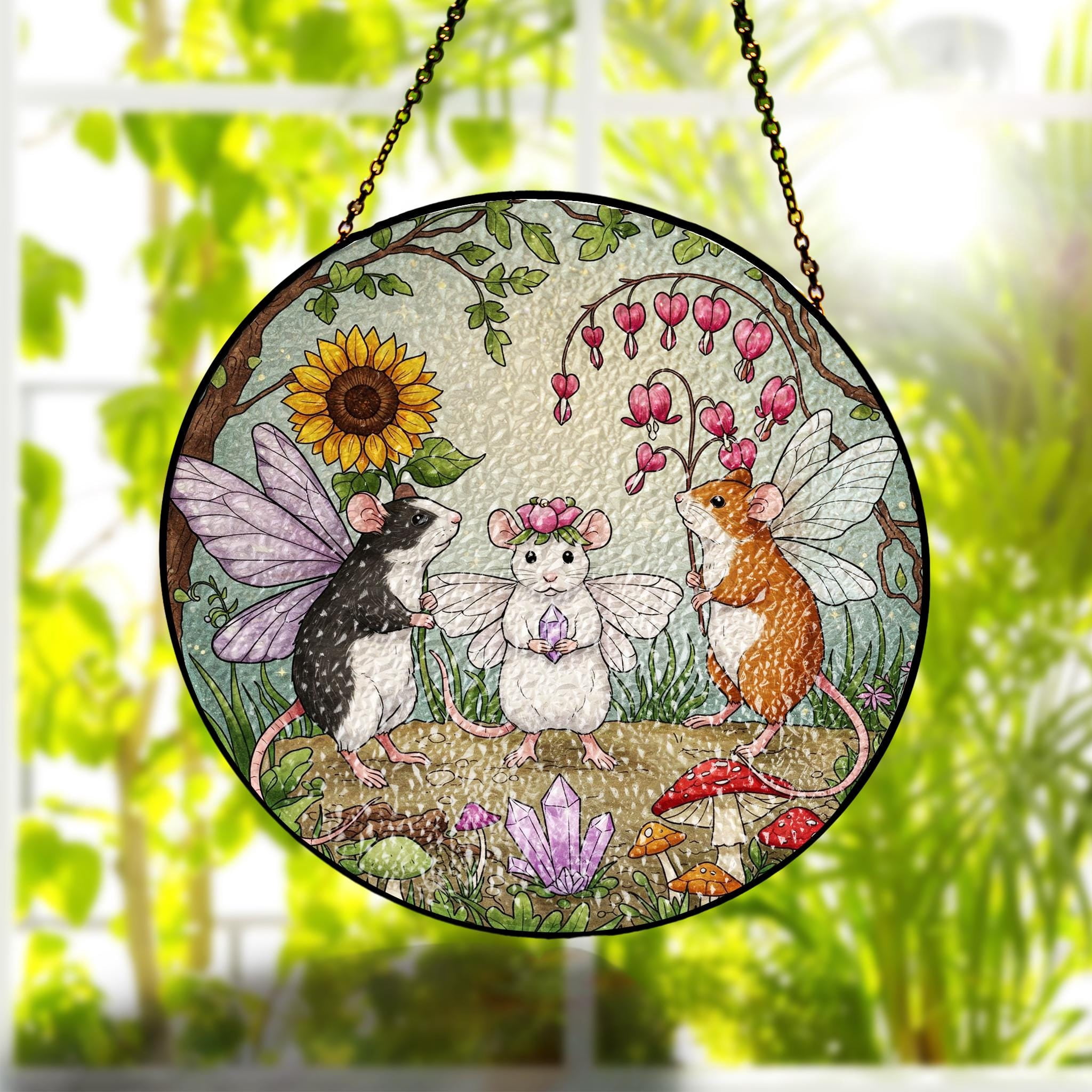 Fairy Rats Glass window hanging, Fairy tail mice glass hanging, home ...