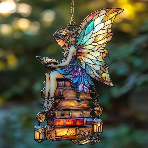 Fairy Reading Books Acrylic Suncatcher Window Hanging Decor
