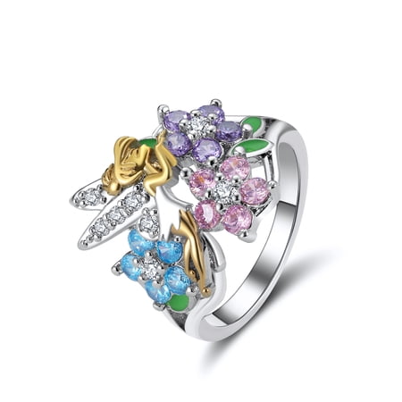 Fairy Rings for Women Winged Angel Flower Cubic Zirconia Ginger Lyne Collection