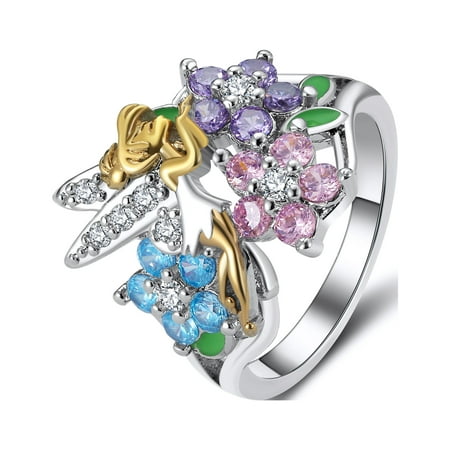 Fairy Rings for Women Winged Angel Flower Cubic Zirconia Ginger Lyne Collection