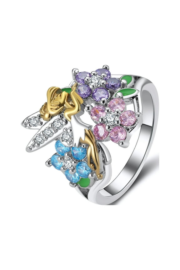 Fairy Rings for Women Winged Angel Flower Cubic Zirconia Ginger Lyne Collection