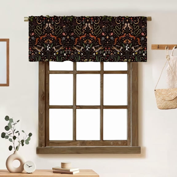 Fairy Rustic Forest Valance Curtain Country Woodland Wild Animals Mushroom Rustic Cabin Rod Pocket Valance Window Treatments Short Curtains for Kitchen Living Room 54x18inch