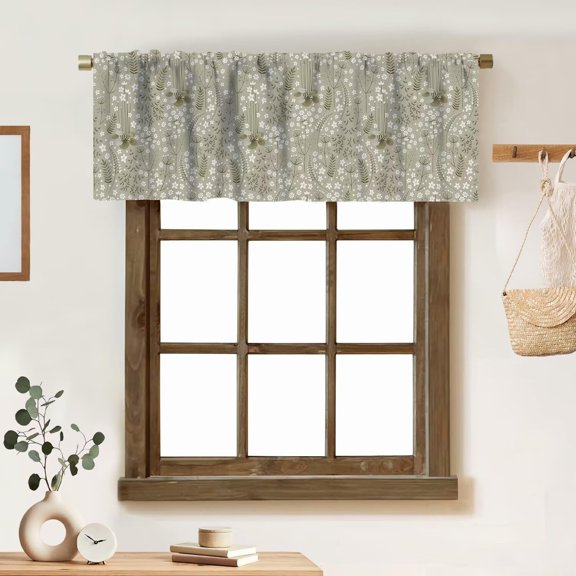 Fairy Rustic Forest Valance Curtain Retro Wildflower Botanical Floral Rustic Flower Herb Rod Pocket Valance Window Treatments Short Curtains for Kitchen Living Room 54x18inch
