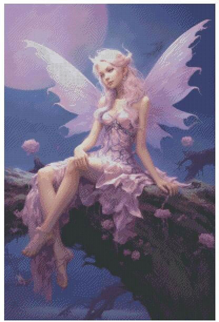 Fairy Series Cross Stitch Kits,Purple Nymphora Egyptian Cotton,14ct