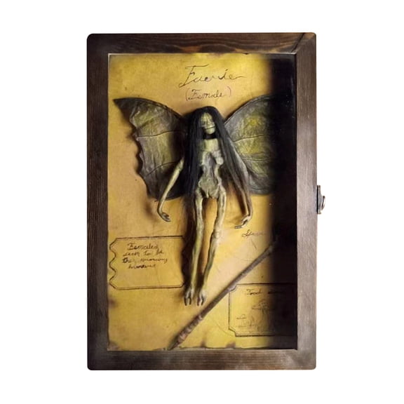 Fairy Shadow Box Display - Handcrafted Wooden Fairy Figurine With Butterfly Wings, Vintage Art Decor For Home, Office, Halloween Decorations