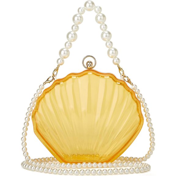 Fairy Shell Purse for Women Eveing Bag Clear Handbag Chic Bright Pearl Purse Party Clutch Shoulder Bag