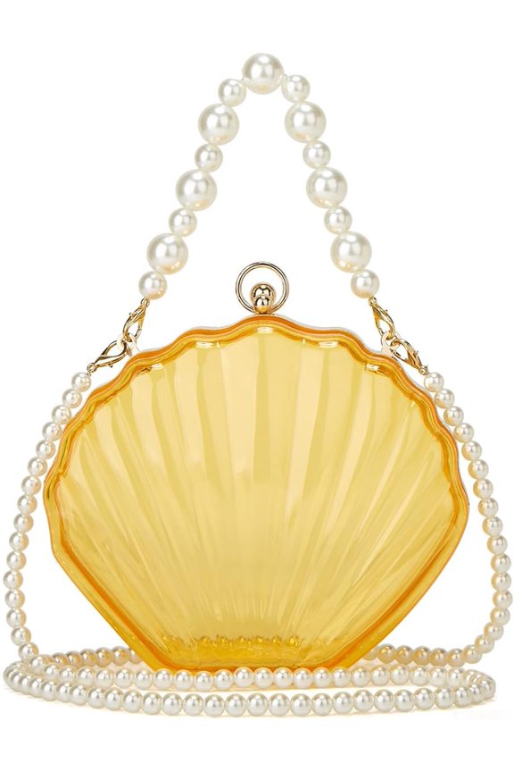 Fairy Shell Purse for Women Eveing Bag Clear Handbag Chic Bright Pearl Purse Party Clutch Shoulder Bag